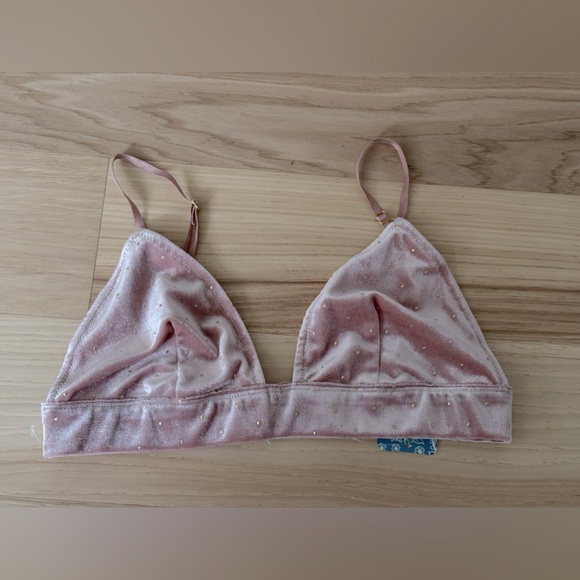 Intimately free people blush pink velvet gold dot bralette size Small - Picture 4 of 11